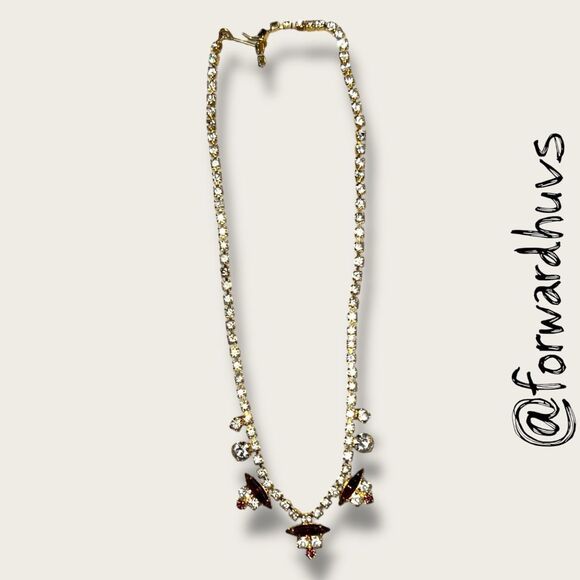 Vintage Rhinestone Statement Necklace – Foldover Clasp – Mid-Century Glam - Picture 4 of 7